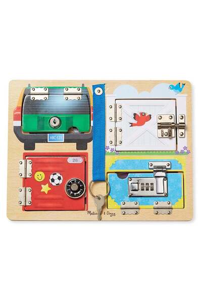 Melissa & Doug Locks & Latches Wooden Activity Board - Lock and Key Sensory Puzzle, Ages 3+
