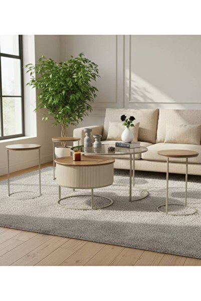 LAMST 6-Piece Side and Nesting Tables Set with Glass and Wooden Top