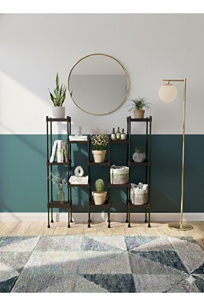 Lider Tunç Basamaklı Çok Katlı Dekoratif Raf Kitaplık | Metal Gövdeli Çiçek S...