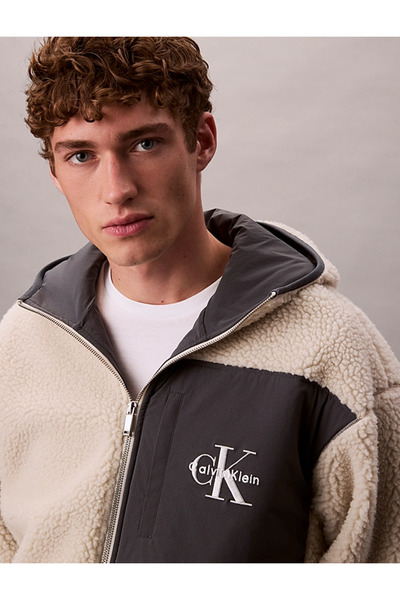 Calvin Klein SHERPA FUNNEL NECK FULL ZIP HOOD Beyaz Erkek Sweatshirt