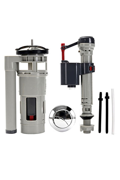 Lawazim Toilet Dual Flush Valve Grey - Universal Adjustable Flush & Fill Valve Kit