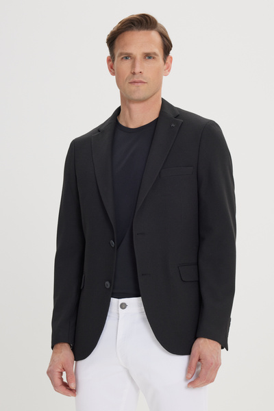 ALTINYILDIZ CLASSICS Black 360 Degree Stretchable in All Directions Slim Fit Slim Fit Mono Collar Blazer Jacket