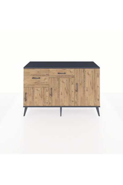 Dienni Kronos Konsol 3 Raflı 2 Çekmeceli 3 Kapaklı 132x59x83 Antrasit-Çam/Çam