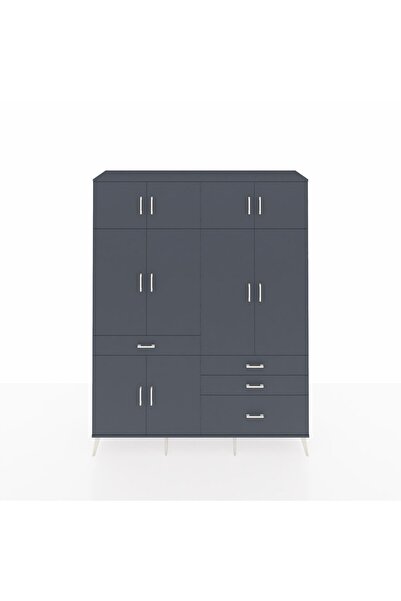 Dienni Hyperion Gardrop 5 Raflı 4 Çekmeceli 2 Askılı 176x44x221 Antrasit-Antr...