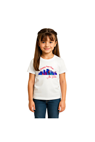 PRINTSHOP4ME Happy New Year Kids Girls T-Shirt with Abu Dhabi Design - Round ...