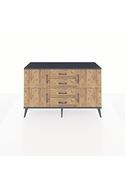 Dienni Kronos Konsol 2 Raflı 4 Çekmeceli 4 Kapaklı 132x59x83 Antrasit-Çam/Çam