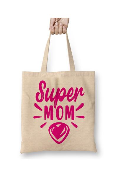 Toyaso Супермама Супер майка Ден на майката 05 Бяла платна чанта с дълги дръж...