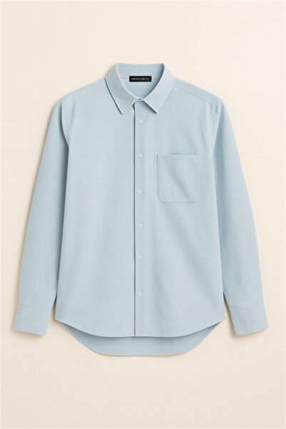BARRELS AND OIL Women's single pocket classic Oversized shirt - light blue