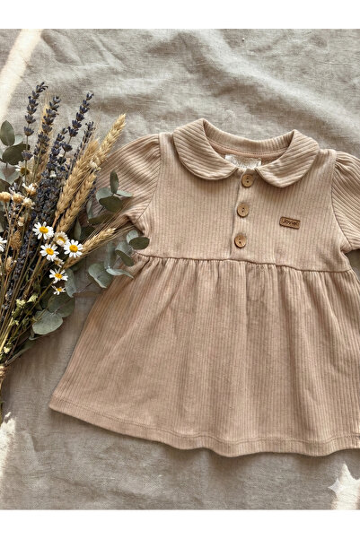 Joviel 100% Cotton Corded Fabric Fabric Girl's Dress Beige 1-5 Years