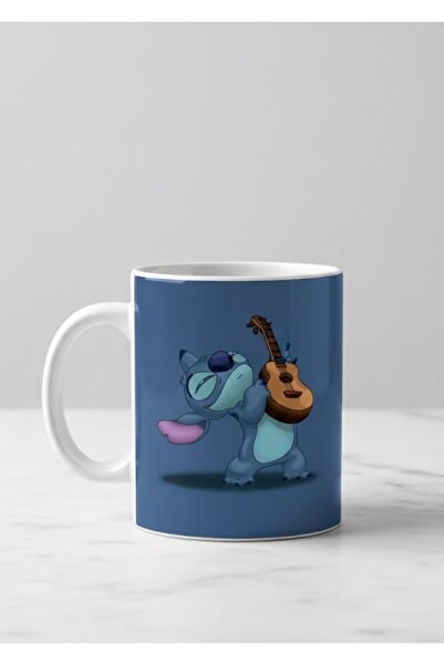 sartre art "Stitch" Stich Gitarlı Tasarım Hediyelik Porselen Kupa Bardak