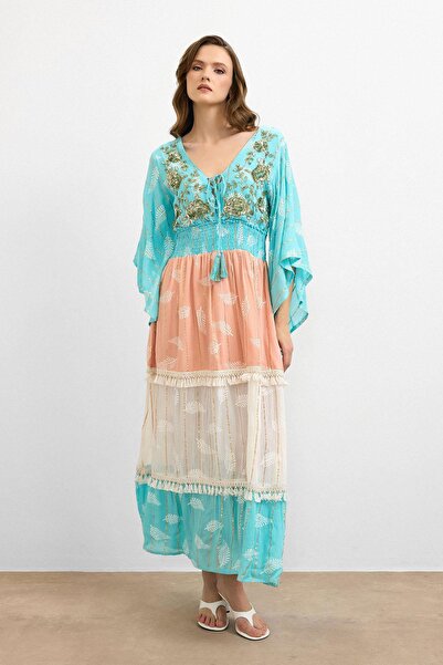 Ranasubaşı Bohemian Breeze Embroidered Dress - Turquoise