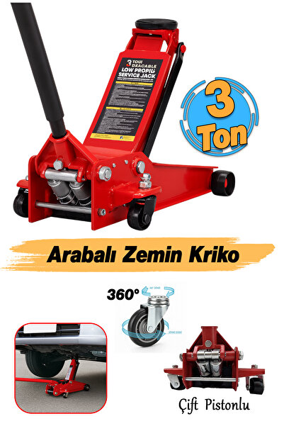 Badem10 Arabalı Zemin Kriko 3 Ton Alçak Şase Profil Oto Araç Araba Kaldırma Kirko 75-51 cm Çift Pistonlu