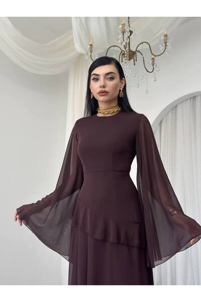 ETİKAFASHION Katlı Şifon Bağlama Detaylı Kadın Elbise