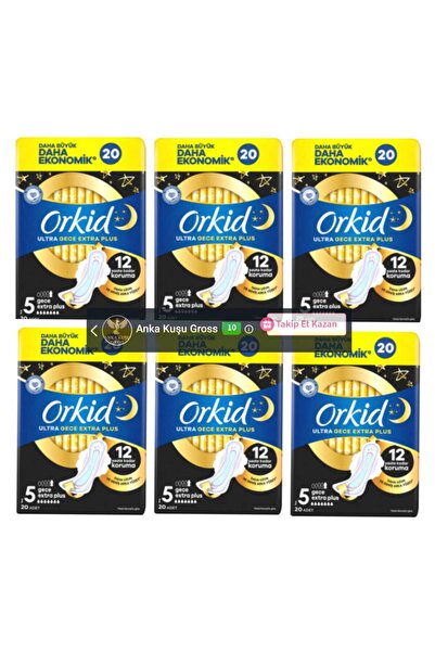 Orkid ULTRA GECE EXTRA PLUS HİJYENİK PED 5 BOY (BEDEN) 20x6=120 Adet