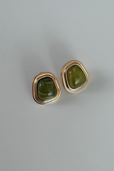 Lavian Accessories Yeşil Taşlı Gold Modern Küpe