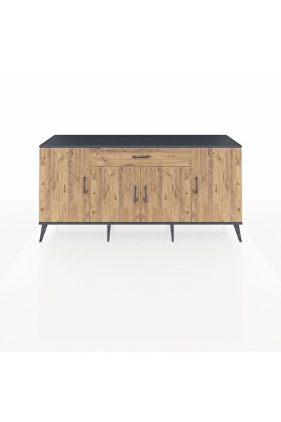 Dienni Hyperion Konsol 3 Raflı Tek Çekmeceli 4 Kapaklı 176x44x83 Antrasit-Çam