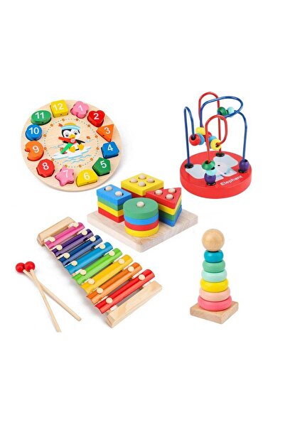 Montessori مجموعة ألعاب تعليمية خشبية للأطفال في مرحلة ما قبل المدرسة - 5 قطع