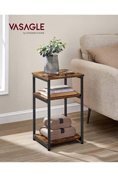 VASAGLE Industrial Side Table, 3 Open Tiers, Rustic Brown & Black, 30 × 34 × ...