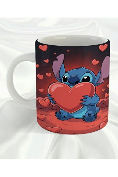 sartre art "Stitch Aşk" Özel Tasarımlı Porselen Kupa Bardak
