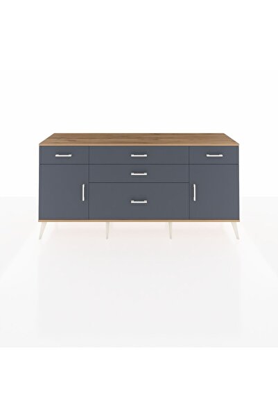 Dienni Hyperion Konsol 2 Raflı 5 Çekmeceli 2 Kapaklı 176x44x83 Çam-Antrasit