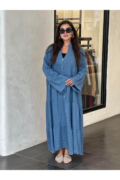 Ranasubaşı 100% Linen Relaxed Fit Long Dress Indigo