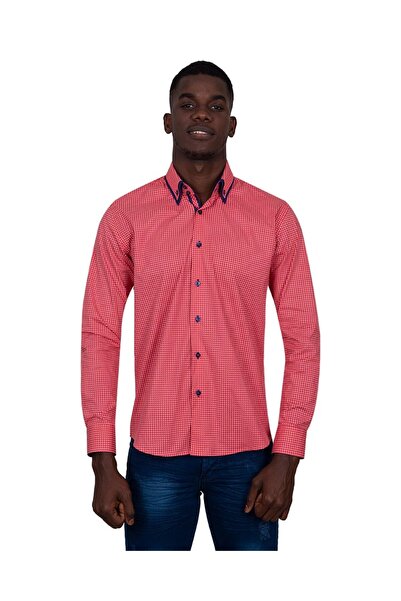 MAKROM Slim Fit Men's Shirt with Red Design Detail