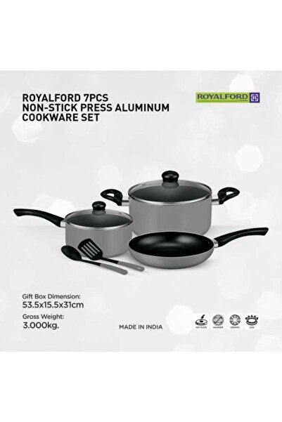 ROYALFORD 7-Piece Non-Stick Aluminum Cookware Set, Grey, 24-16-24cm