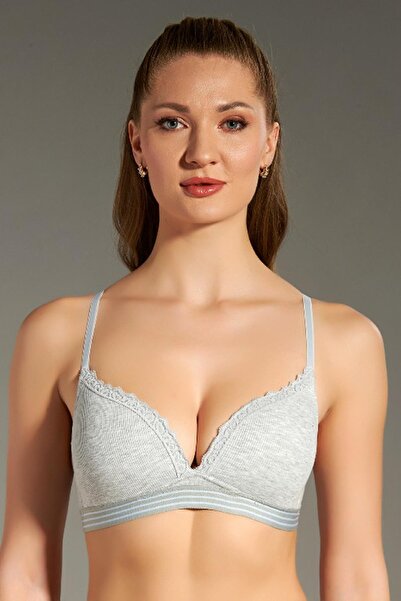 cotonhause Women's Unpadded Gray Melange Bra – Lace, Flexible Elastic Band and Comfortable Form C2T3N1833