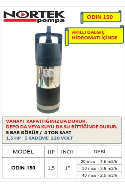 NORTEK 1.5 HP 220V KESON KUYU AKILLI DALGIÇ POMPA / HİDROFOR GİBİ ÇALIŞIR TAN...
