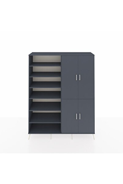Dienni Hyperion Gardrop 8 Raflı 4 Kapaklı 2 Askılı 176x44x221 Antrasit-Antrasit