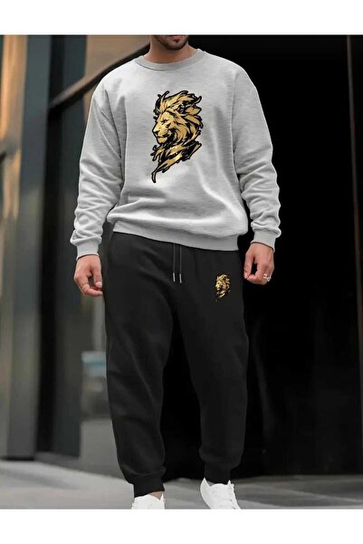 özcstore Team Zero Neck Sweatshirt with Lion Print for Men/Women
