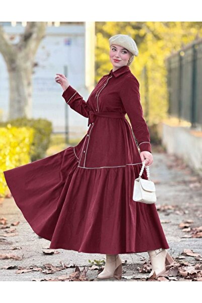 angelfashhion ✨فستان قميص طويل محتشم مع حزام – فستان ماكسي أنيق بأزرار أمامية للنساء✨