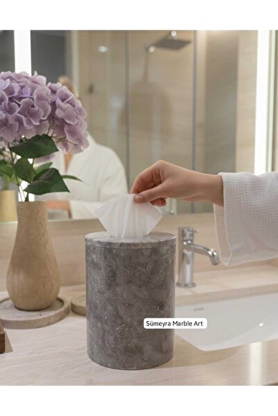 Sümeyra Marble Art MERMER PEÇETE KUTUSU- MERMER PEÇETELİK- GÜMÜŞ TRAVERTEN