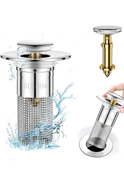 OEM Universal Pop-Up Sink Drain Stopper, Stainless Steel with Strainer, 34-40 mm