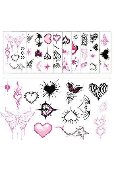 Choice 10 قطع من معجون الوشم الوردي والأسود بتصميم الحب، مناسب للمهرجانات والأنشطة الرياضية للطلاب والذراعين.