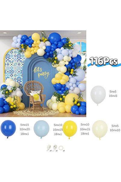 Choice طقم قوس بالونات أزرق وأصفر مكون من 116 قطعة (BL50814-116 قطعة) بألوان ...