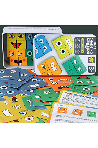 Choice لعبة مكعبات بناء مونتيسوري للأطفال، لعبة خشبية تعليمية، تغيير تعابير ا...