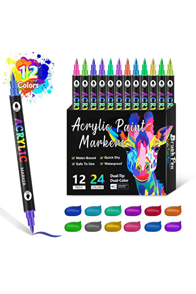 Choice LKXL-24colors 24/48/72/96/120 Colors Acrylic Paint Markers Set –Dual-Tip Pens for Rock Painting, Cra