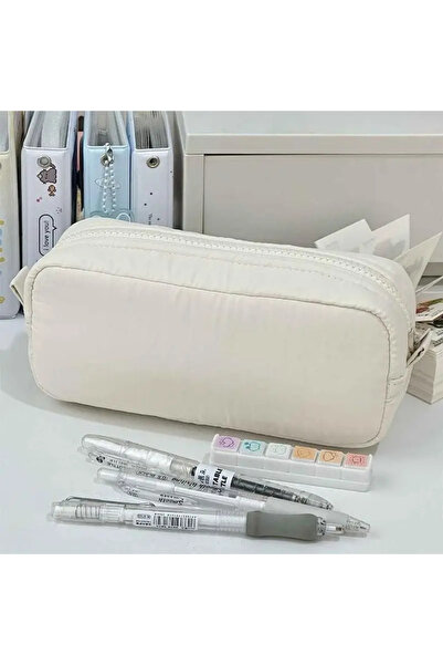 Choice مقلمة مربعة بيضاء بسيطة بلون موحد، ذات سعة كبيرة، حقيبة أقلام متعددة الوظائف للتخزين المصنف