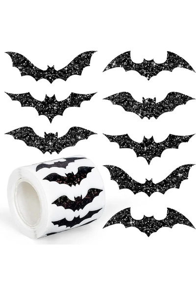 Choice لفة ملصقات خفافيش الهالوين H0039-01، 500 قطعة، خفافيش سوداء محفورة بال...