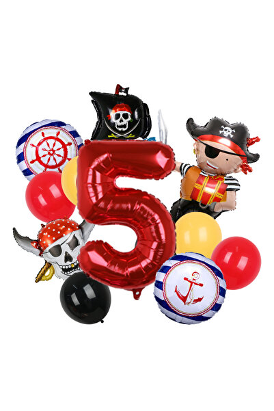 Miniso مجموعة أخرى رقم 5: بالونات فويل حمراء وسوداء بتصميم سفينة قراصنة، مناس...