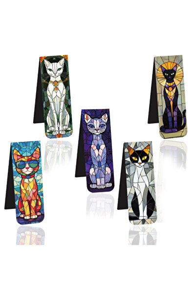 Choice 5 قطع من فواصل الكتب المغناطيسية الأنيقة على شكل قطة، علامات متقدمة لص...