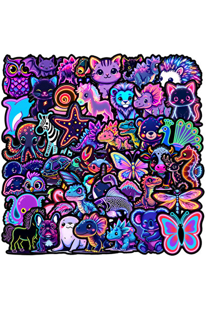 choice2 ٥٠ قطعة، ١٠/٣٠/٥٠ قطعة، ملصقات حيوانات متنوعة بنمط نيون، قطط، ديناصور...