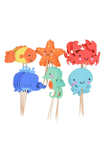 Choice مجموعة متنوعة من 24 قطعة لتزيين الكب كيك على شكل حيوانات بحرية، مثالية...