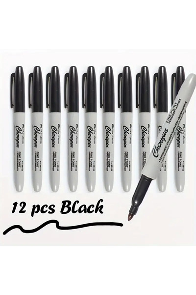 Choice Black-12pcs Fine Point Permanent Markers Pens, perfect for Classroom, Office, Durable and Long-Lasti