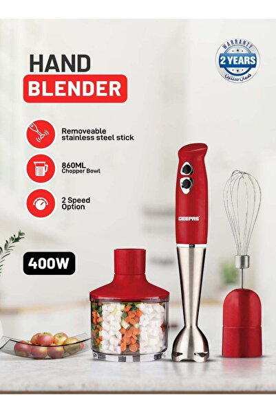 Geepas Hand Blender - Stainless Steel Blades with 2 Speed for Baby Food, Soup, Juice | 860ml Chopper