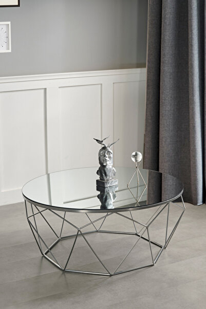 Mobievim Roma Gümüş Metal Ayaklı Füme Aynalı Modern Orta Sehpa –Dekoratif Sal...