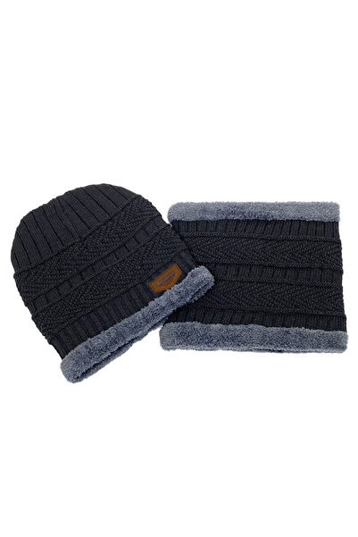 Choice قبعة شتوية سوداء للرجال، قبعة محبوكة من المخمل الناعم، وشاح من الصوف ا...