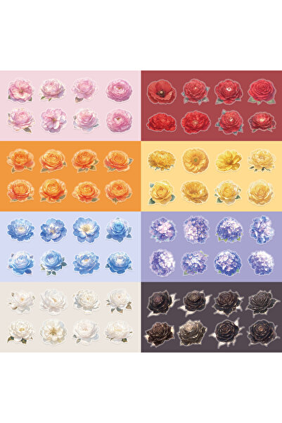 Choice ١٦ ورقة - ٦٤ قطعة، ملصقات زهور كبيرة الحجم من مادة PET، رقائق ذهبية، م...
