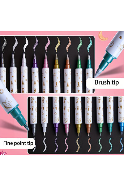 Choice ١٠ أقلام تلوين معدنية لامعة برأسين - رأس رفيع ورأس فرشاة - مثالية لألب...